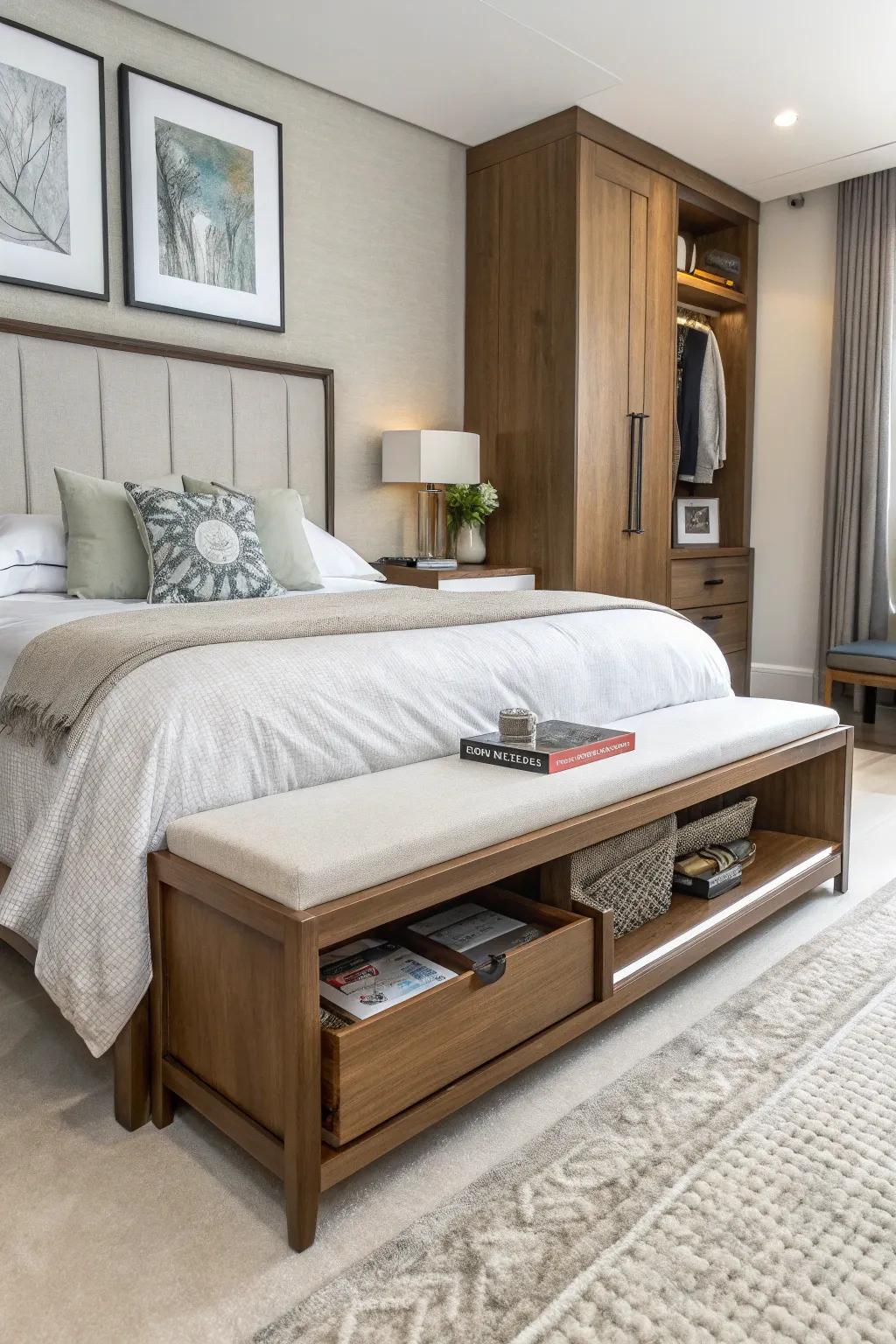 Under-bench storage combines style with practicality.