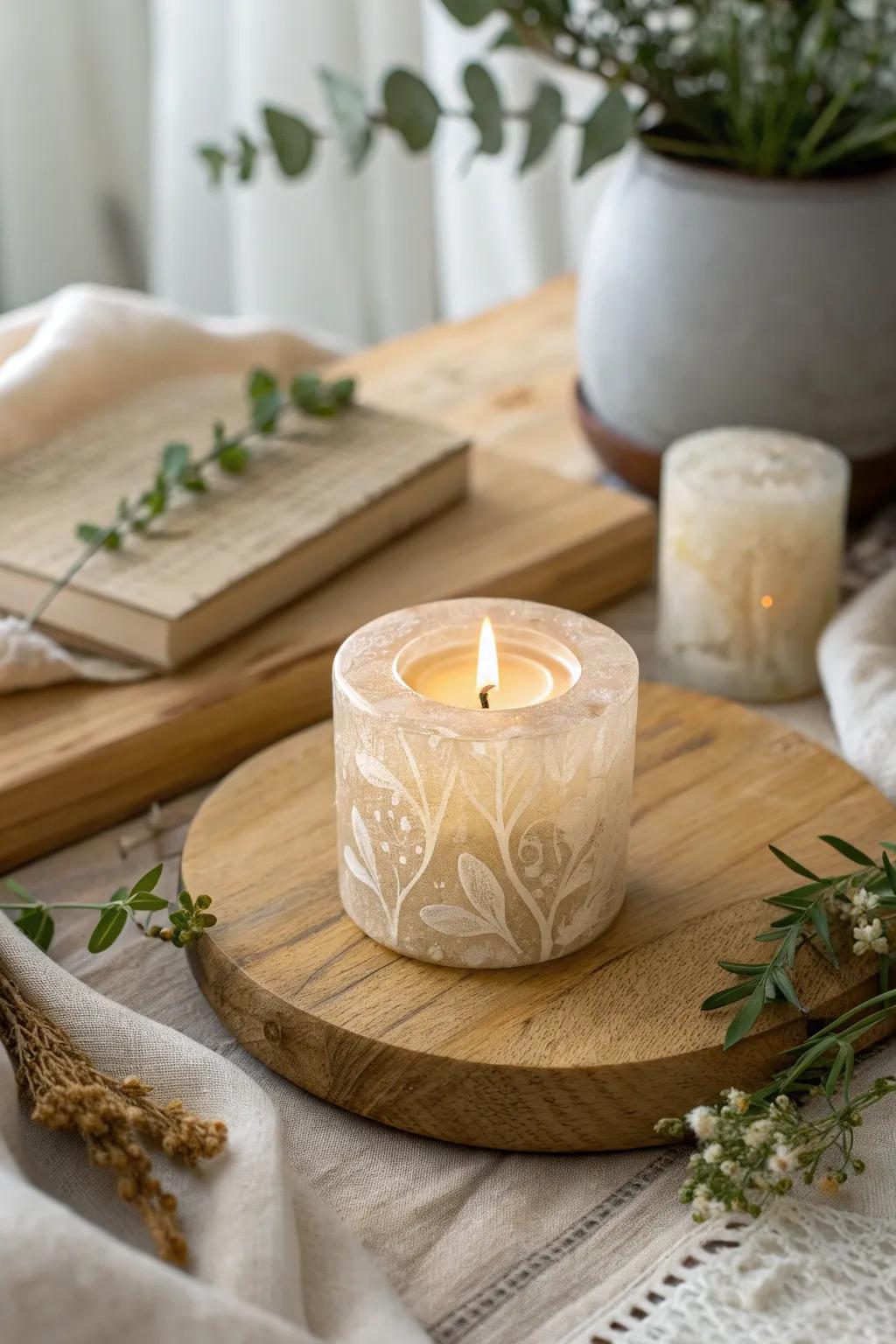 Illuminate your space with the enchanting glow of an epoxy candle holder that marries minimalist elegance with bohemian charm.