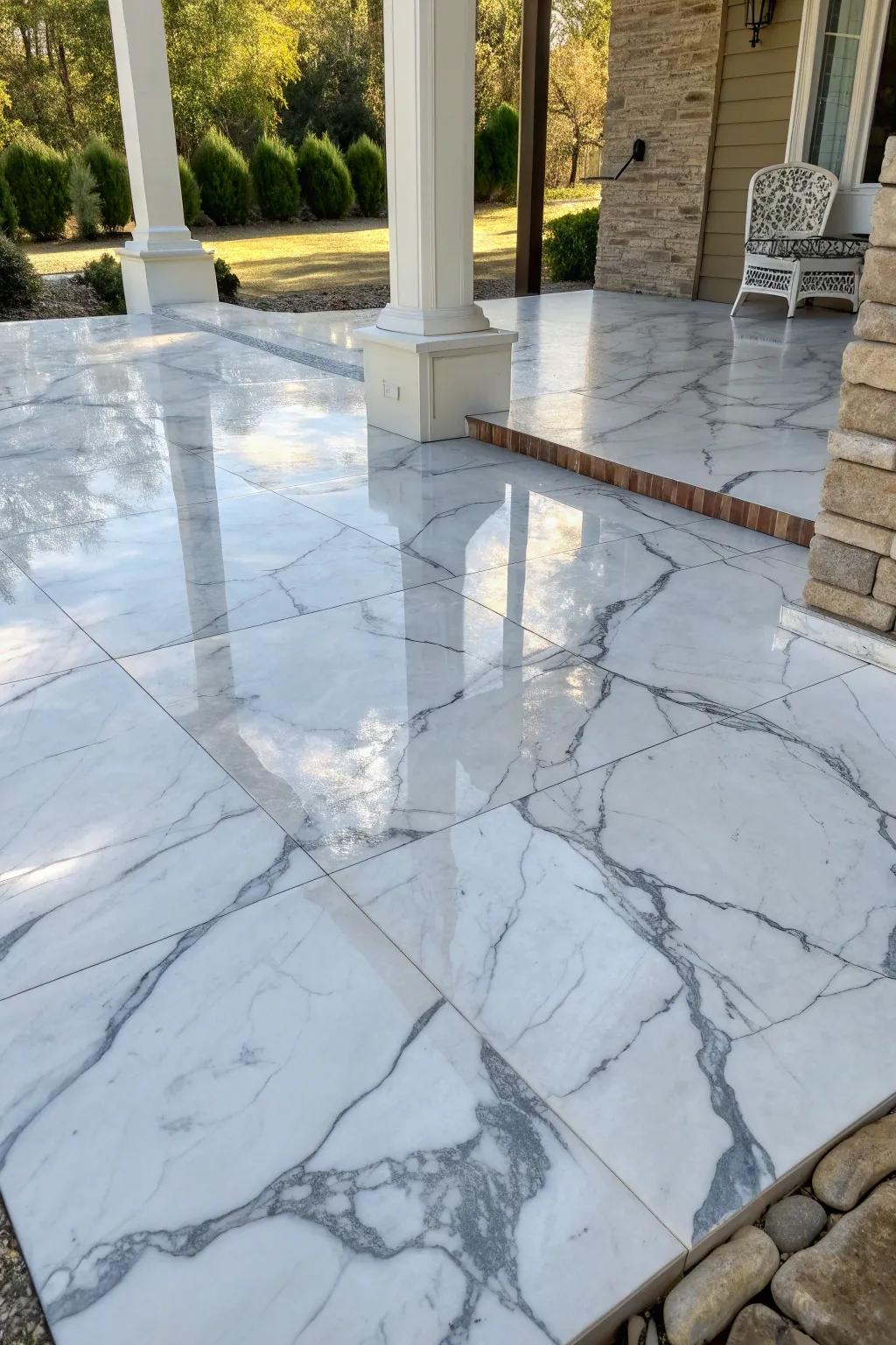 Transform your outdoor space with the timeless elegance of a marble effect epoxy patio.