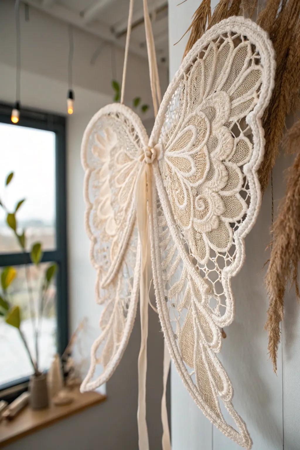 Embrace the charm of delicate lace with these enchanting fairy wings, perfect for adding a touch of vintage romance to your style.