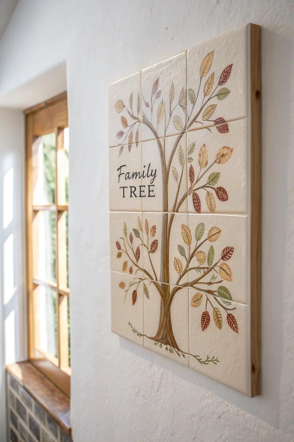 Celebrate your family's roots with this elegant ceramic tile family tree, a perfect blend of artistry and sentiment.