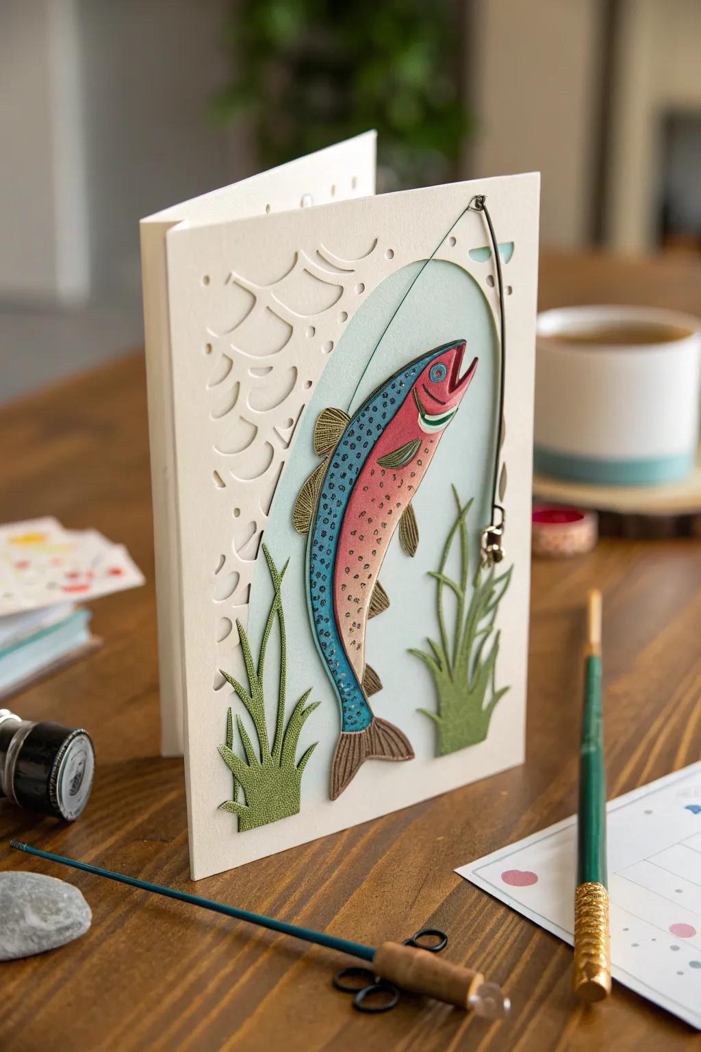 Reel in the compliments with this handcrafted fishing-themed Father's Day card!