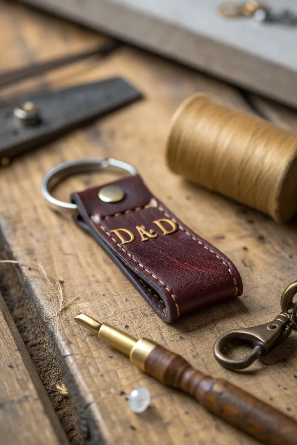 Craft a meaningful keepsake this Father's Day with a personalized leather keychain.