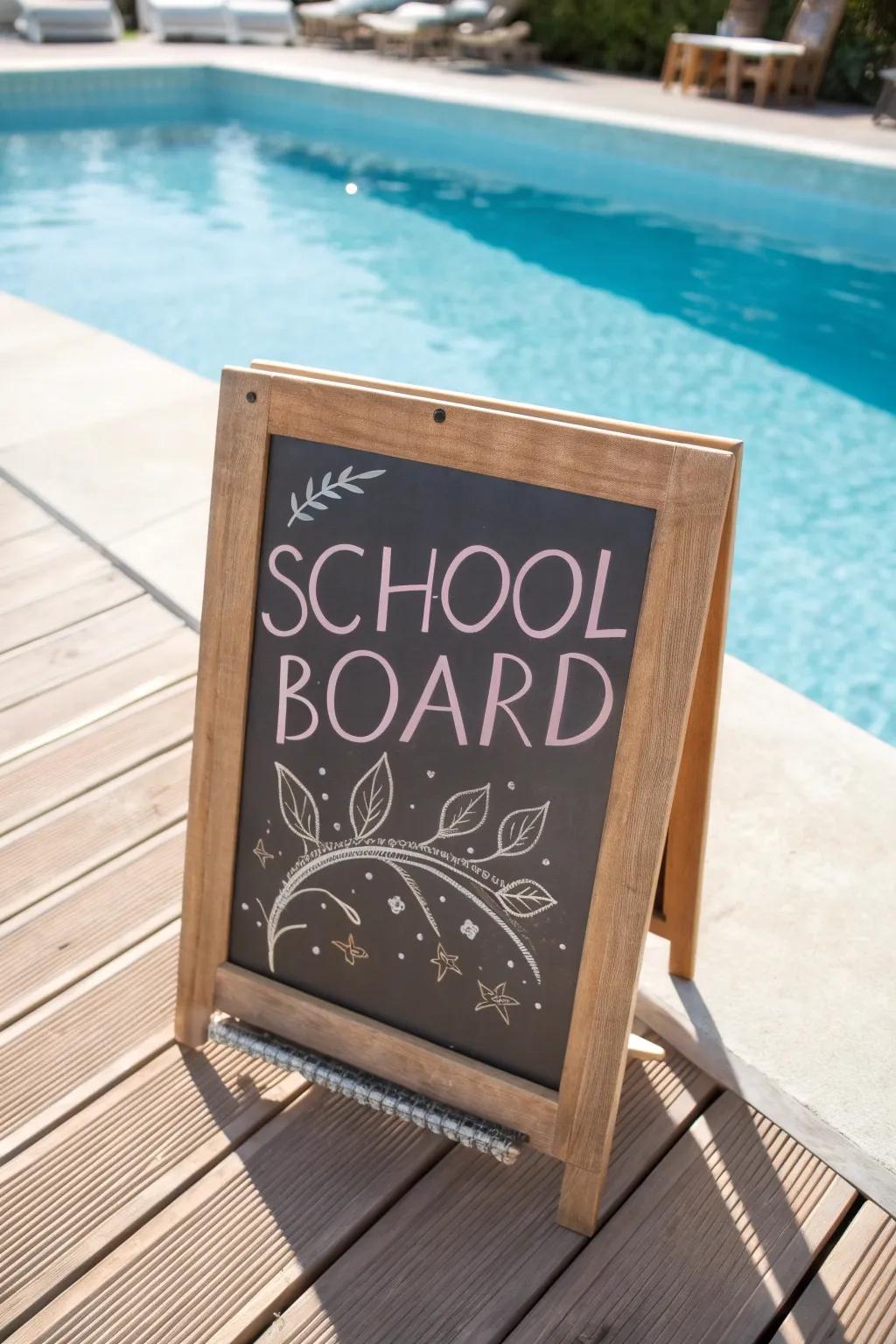 Dive into the school year with style: A poolside touch of elegance for your first day photos.