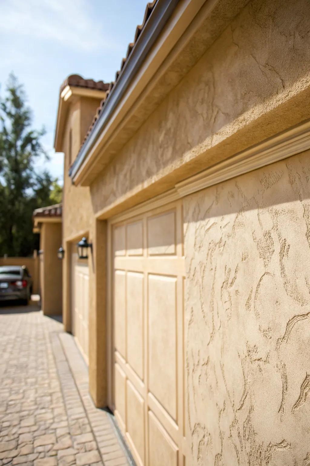 Elevate your garage with a touch of Mediterranean elegance through a stunning stucco finish.