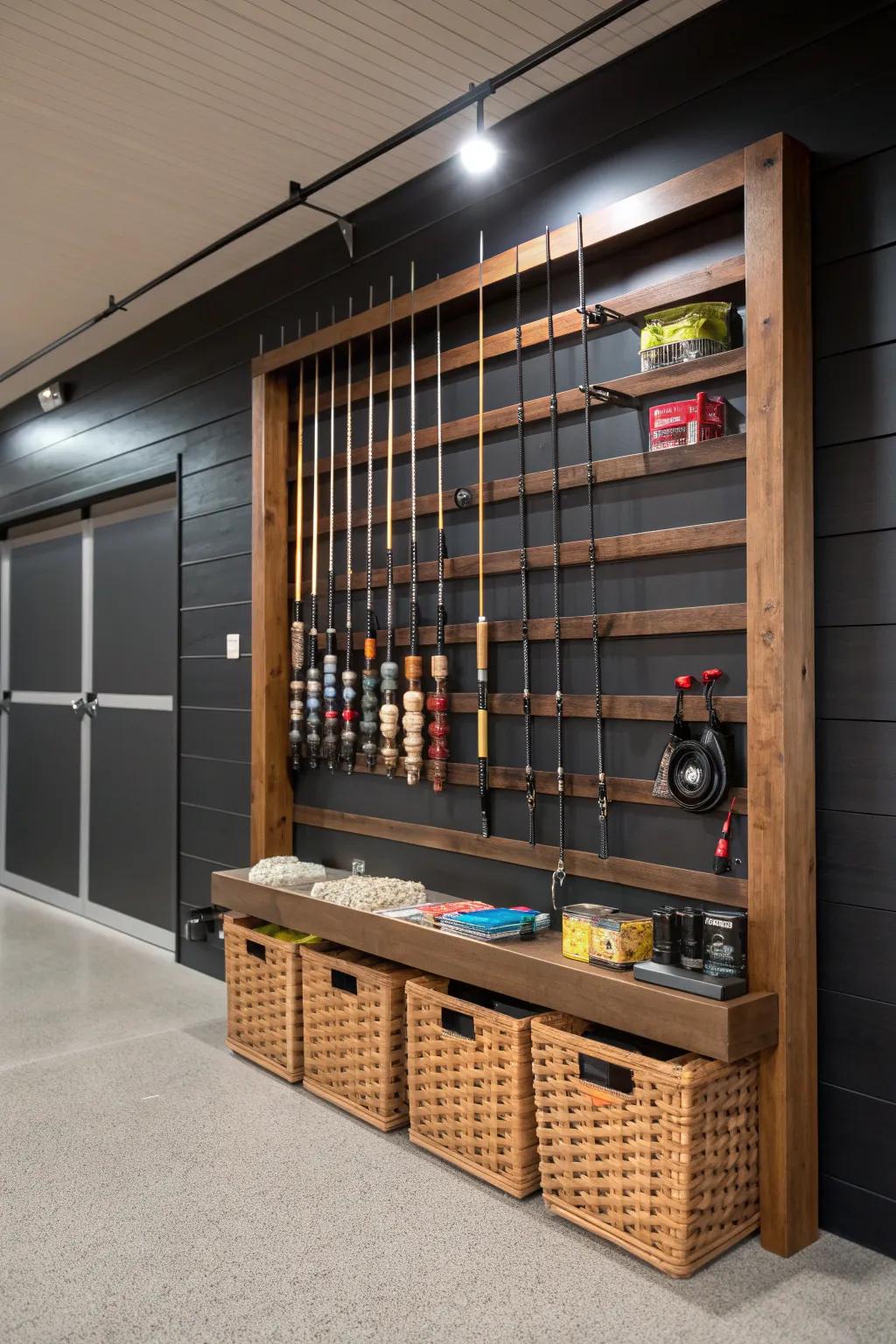 Elevate your angling experience with a masterfully crafted slatwall fishing setup.