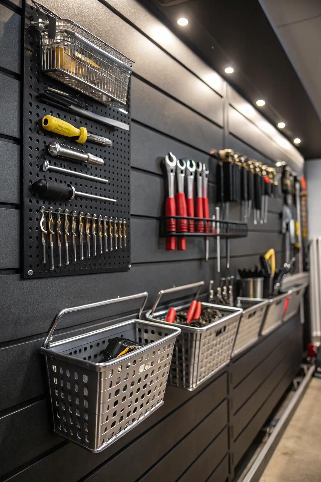 Transform your garage into a haven of organization with high-end slatwall solutions. Elevate your tool storage game with style and precision.