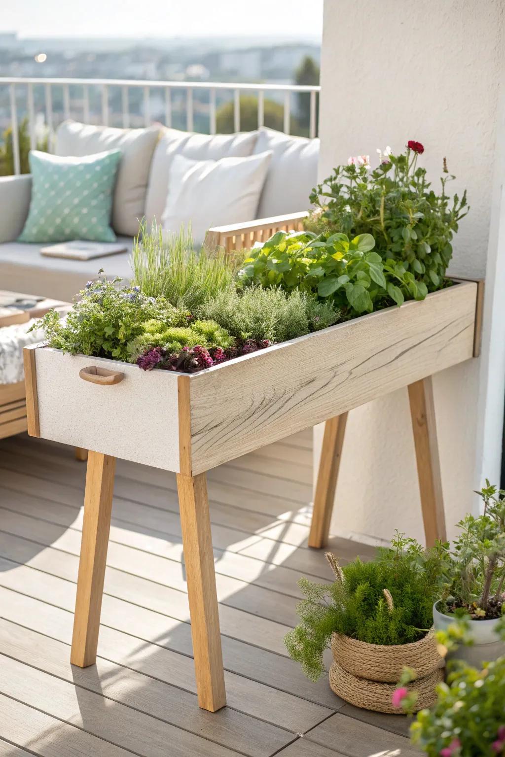 Elevate your gardening game with a chic raised bed on legs—perfect for effortless access and stunning balcony decor.