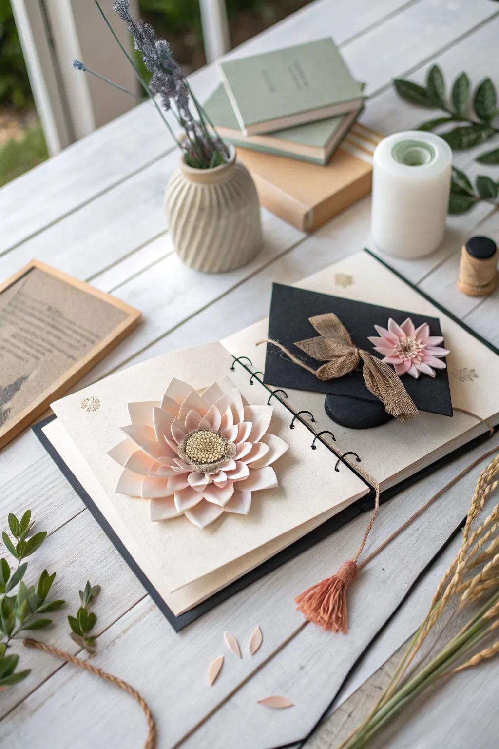 Delight in the surprise of pop-up elements that bring your graduation memories to life.
