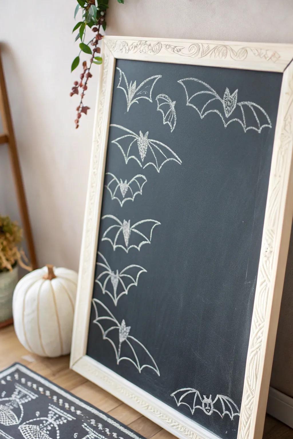 Add a touch of whimsy to your Halloween with a batty chalkboard border, perfect for a simple yet enchanting message.