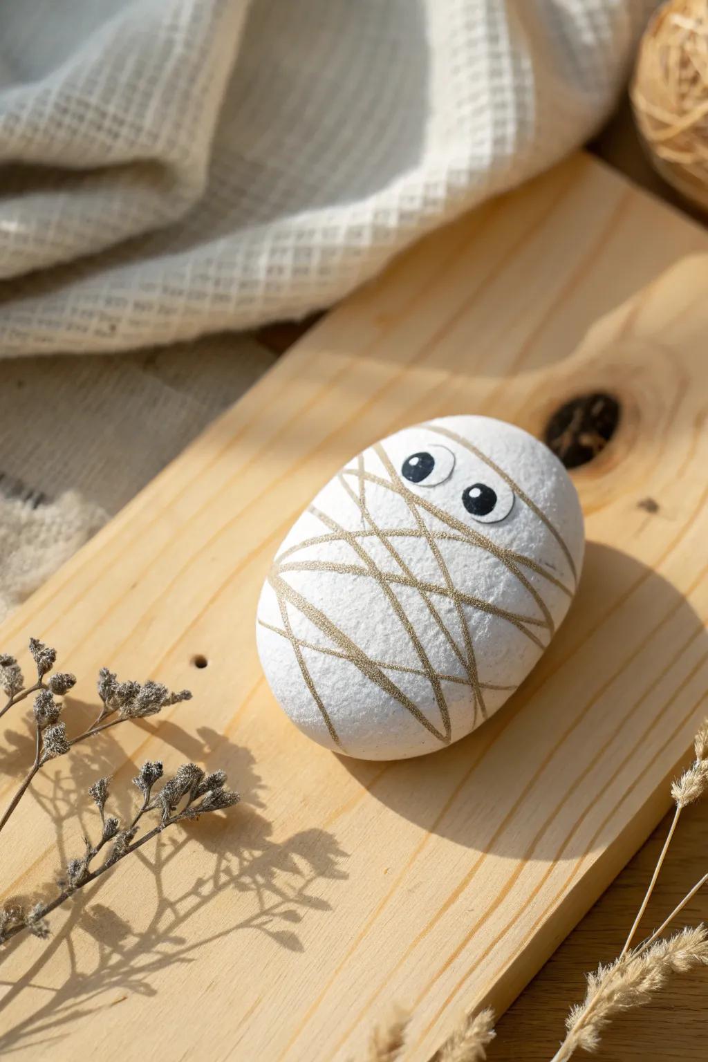 Unwrap the charm of Halloween with these adorable mummy rocks! 🎃✨