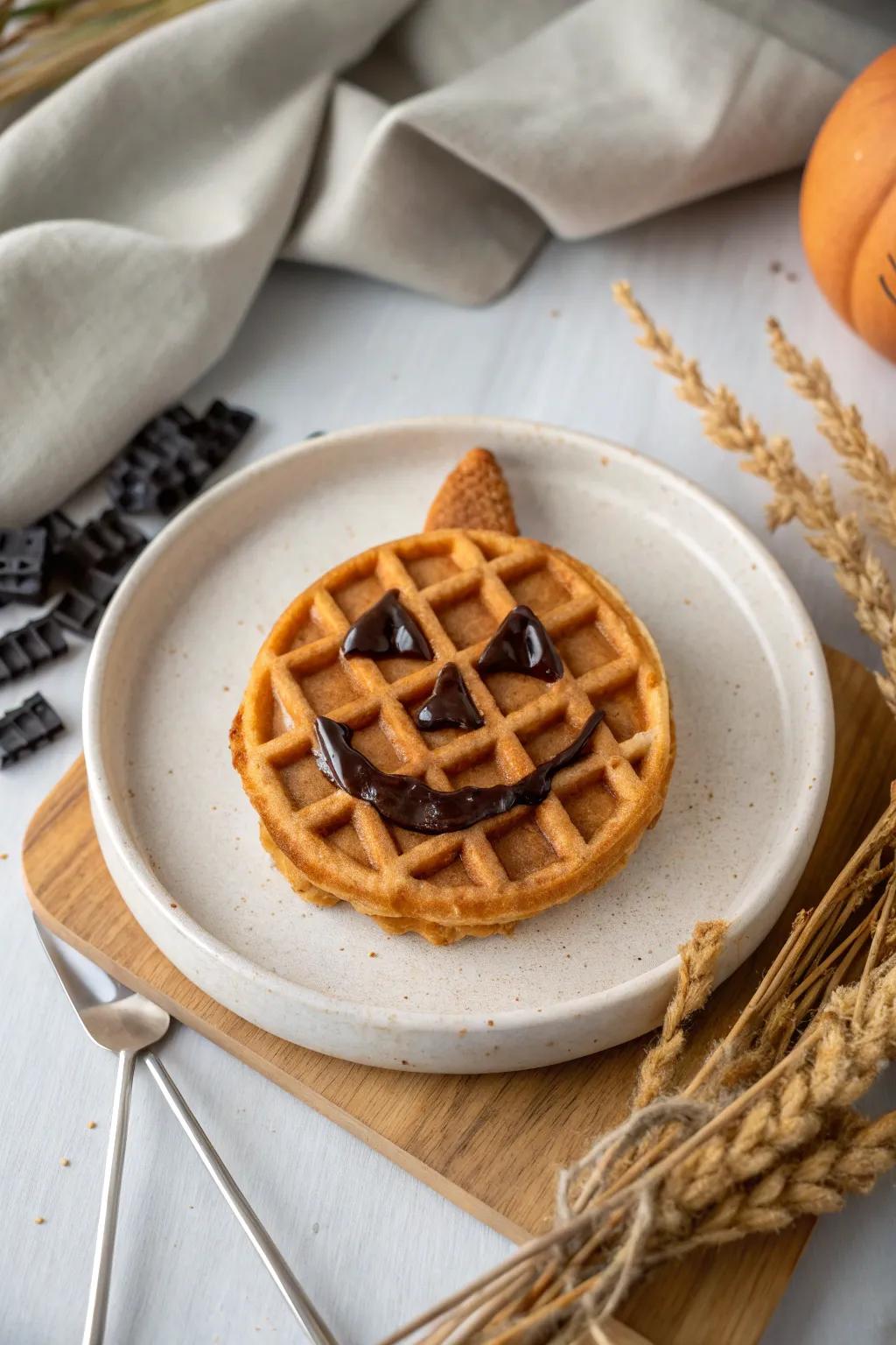 Spook up your breakfast with charming Jack-O'-Lantern waffles, where simplicity meets festive flair!