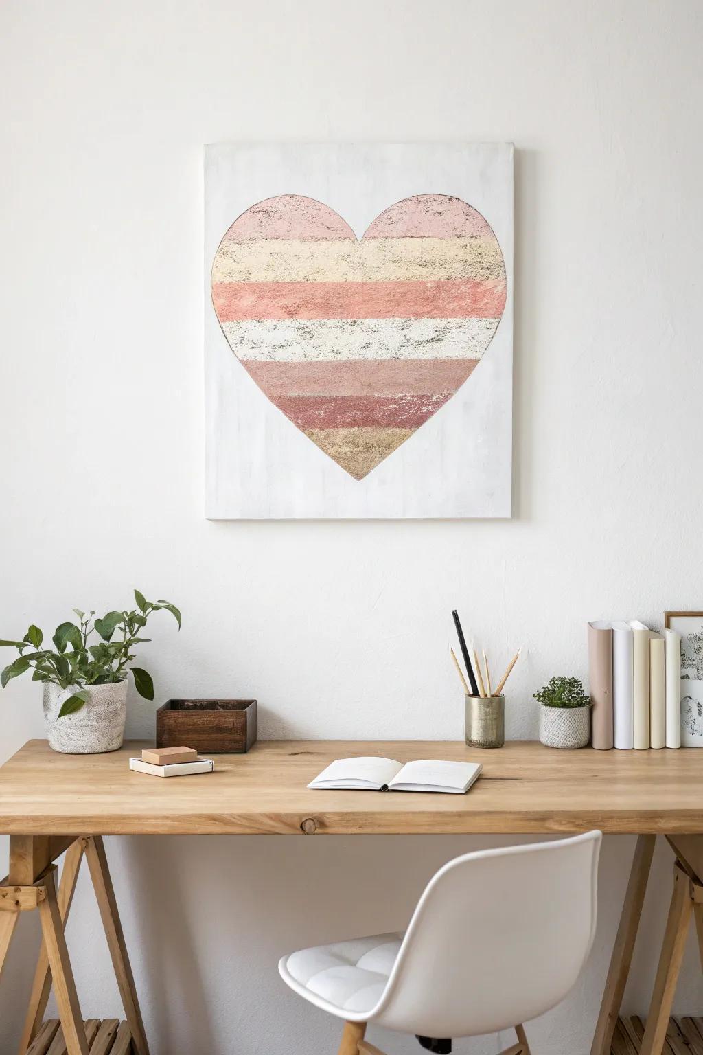 Swipe your way to artful simplicity: A heart canvas masterpiece with a touch of rustic elegance.