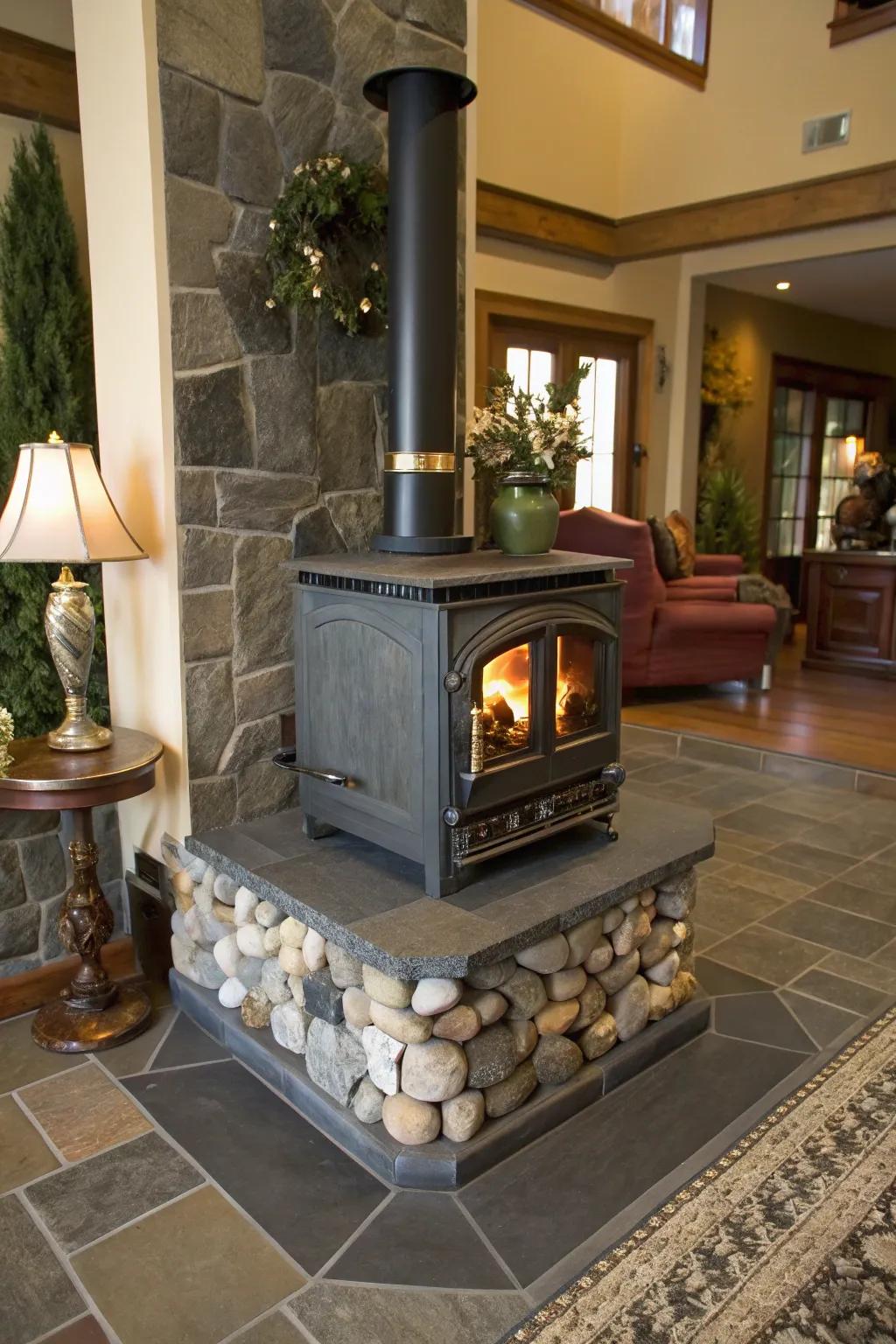Sophisticated slate adds timeless elegance to the hearth.