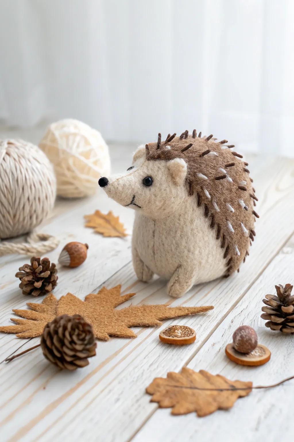 Embrace the charm of minimalism with this handcrafted felt hedgehog, perfect for adding a touch of nature-inspired elegance to your decor.