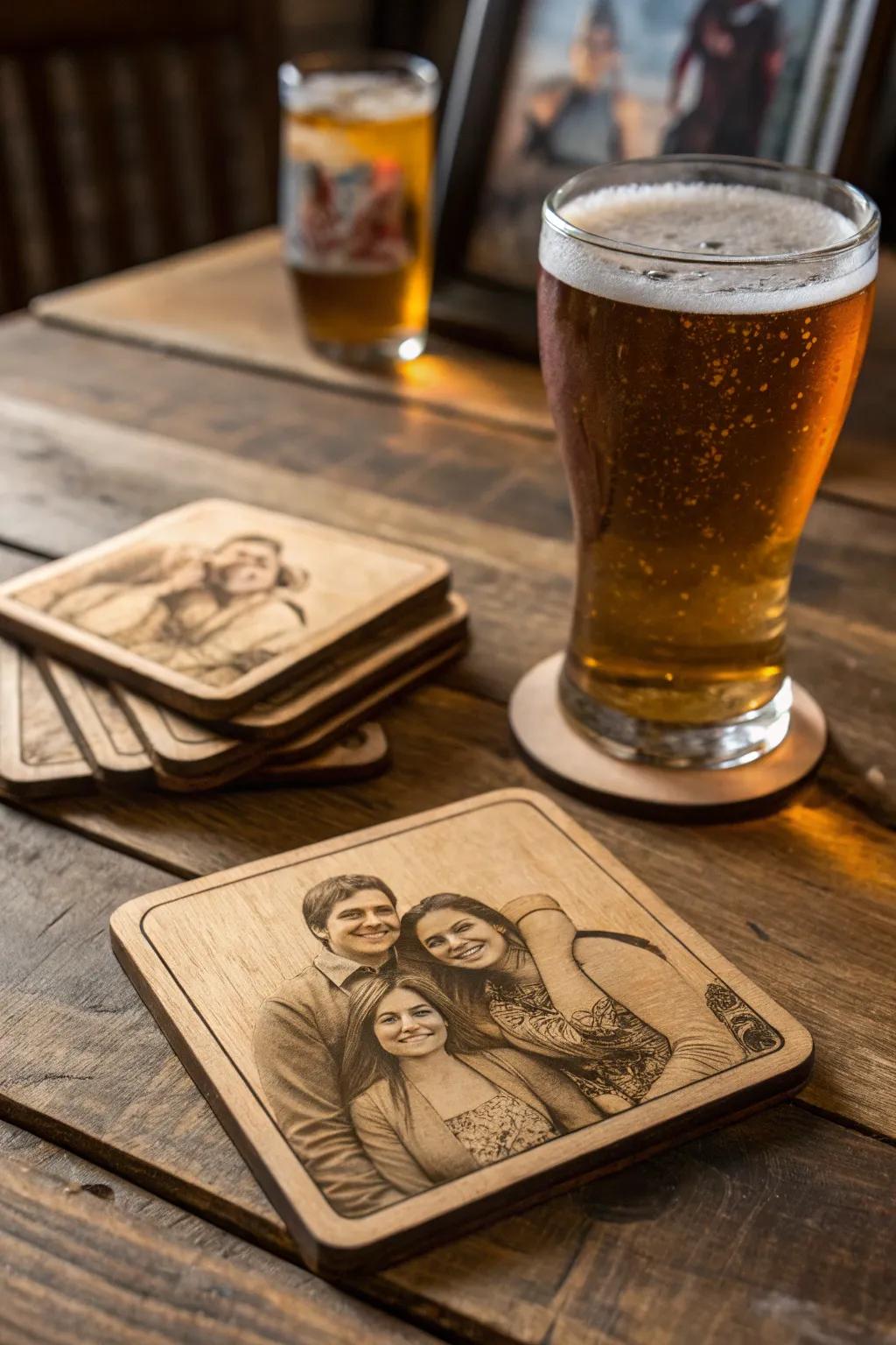 Craft the perfect Father's Day gift with personalized beer coasters that bring family memories to the table.