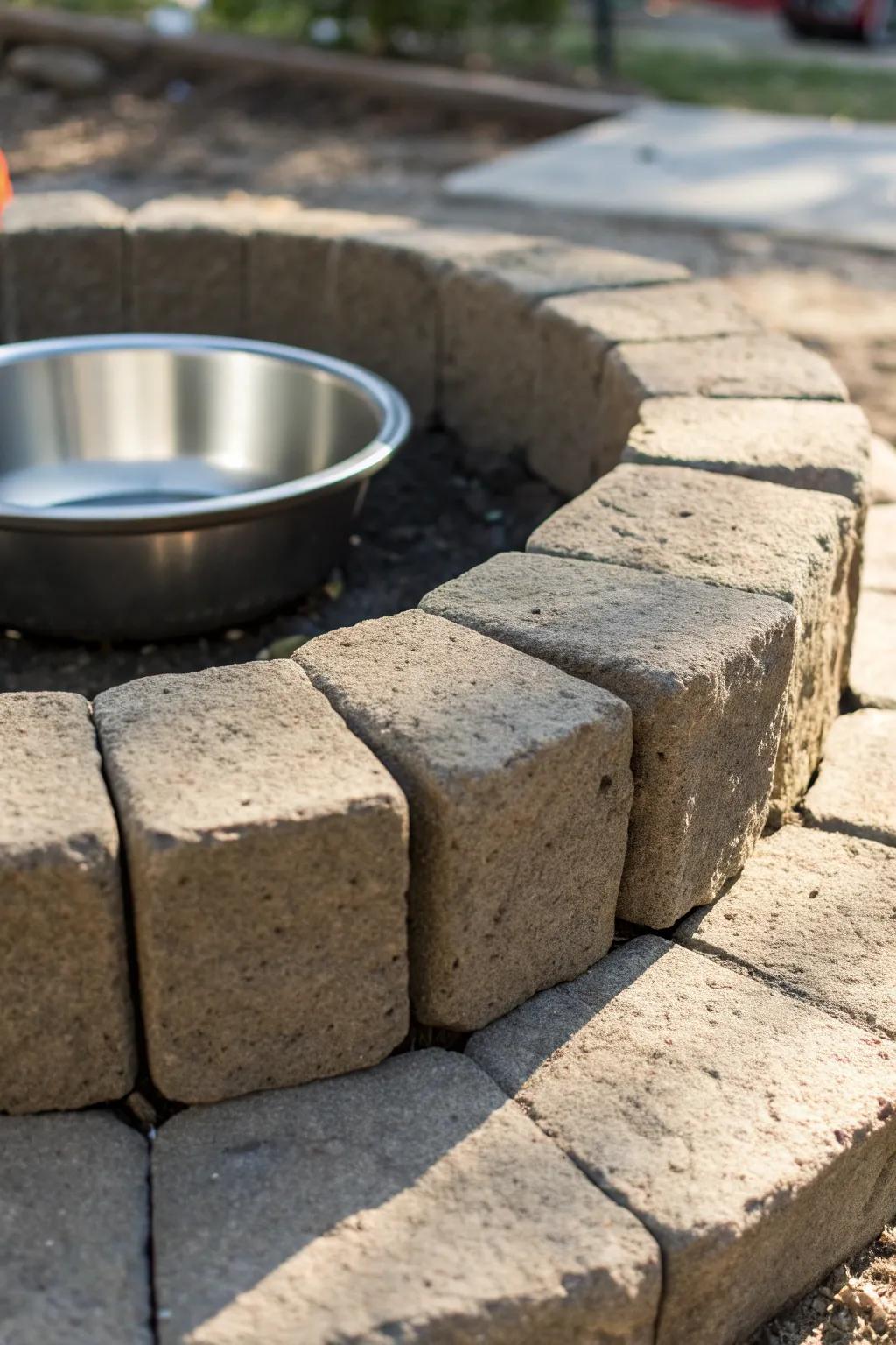 Elevate your backyard with this sturdy cinder block fire pit base, where craftsmanship meets style.