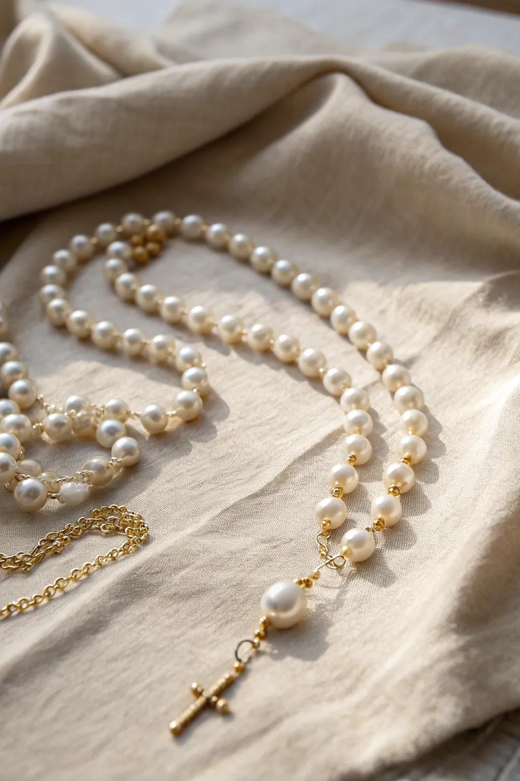 Embrace timeless elegance with a homemade pearl rosary, where simplicity meets sophistication.