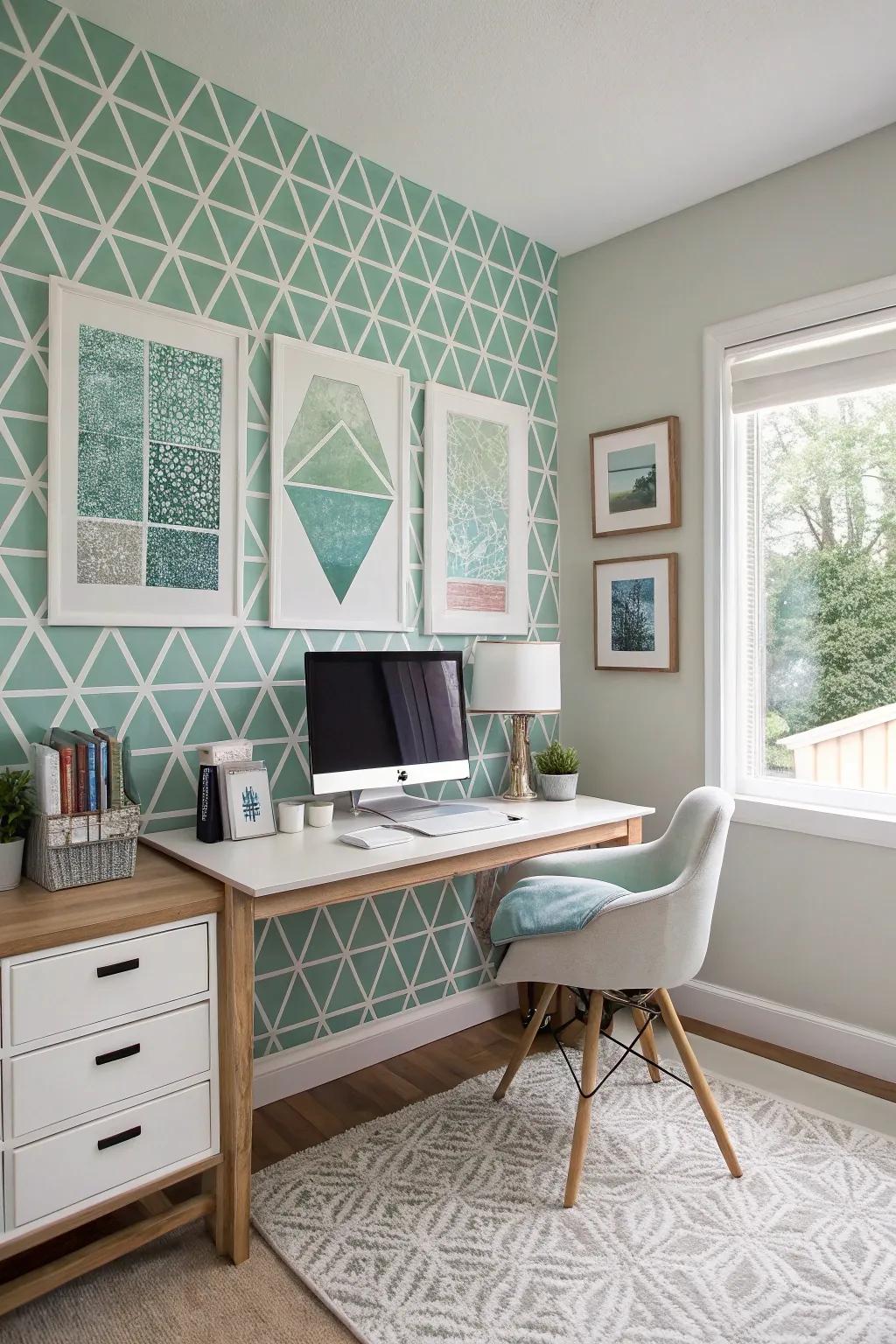 Geometric art instills order and hope in workspaces.