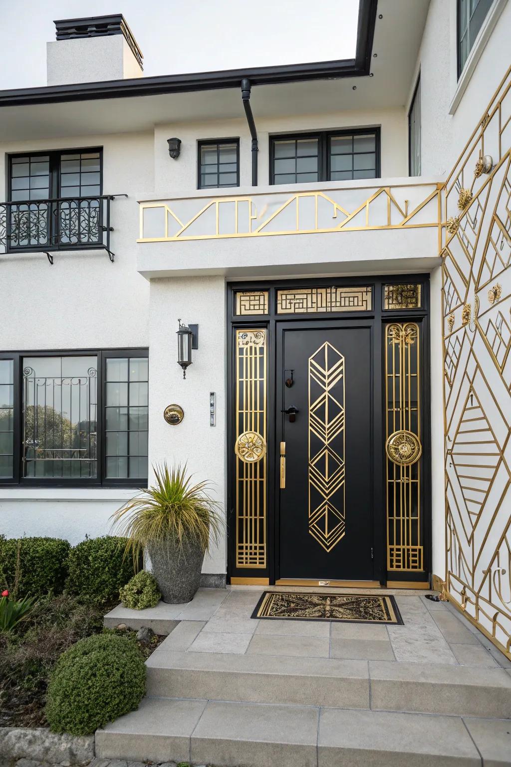 Glamorous Art Deco style with a black door.