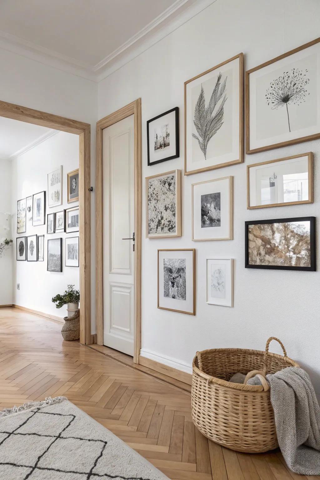 Transform your closet space with a stunning gallery wall that combines artful elegance and functional disguise.