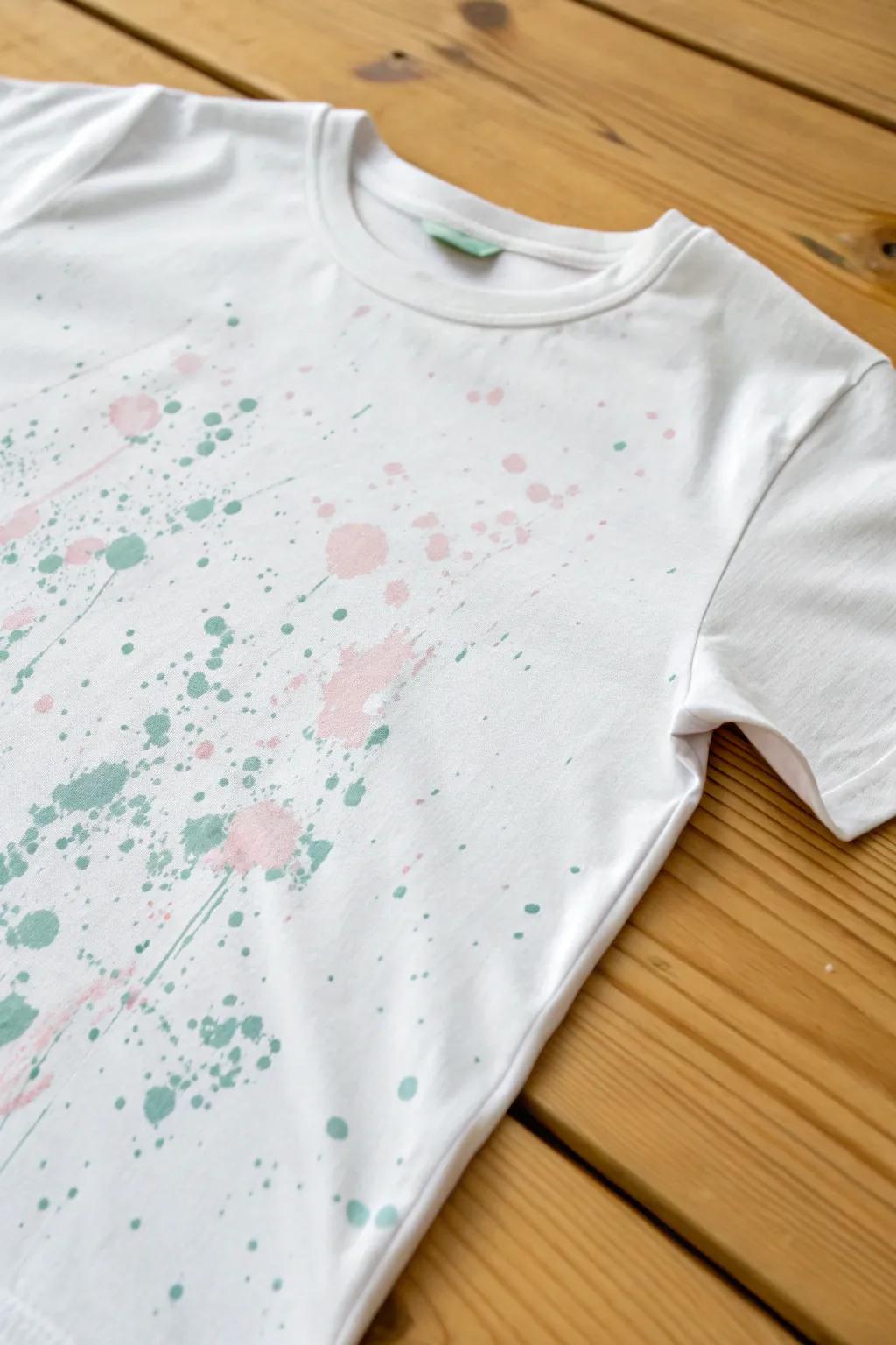 Transform your tee into a canvas of creativity with delicate paint splatters!