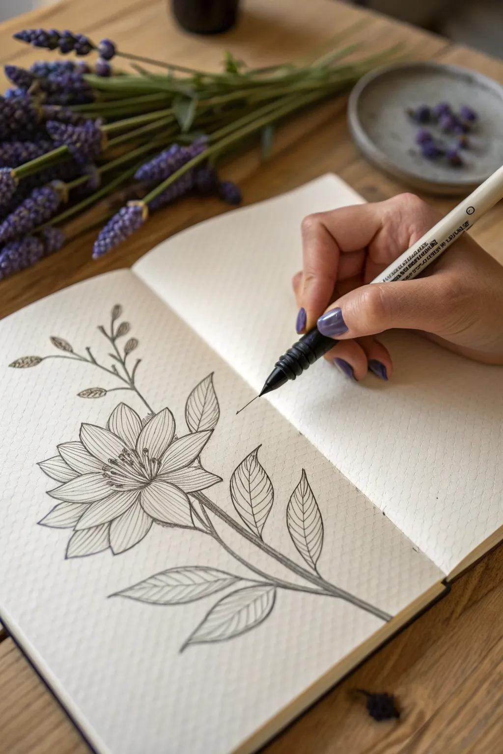 Discover the art of simplicity with intricate floral pen sketches.