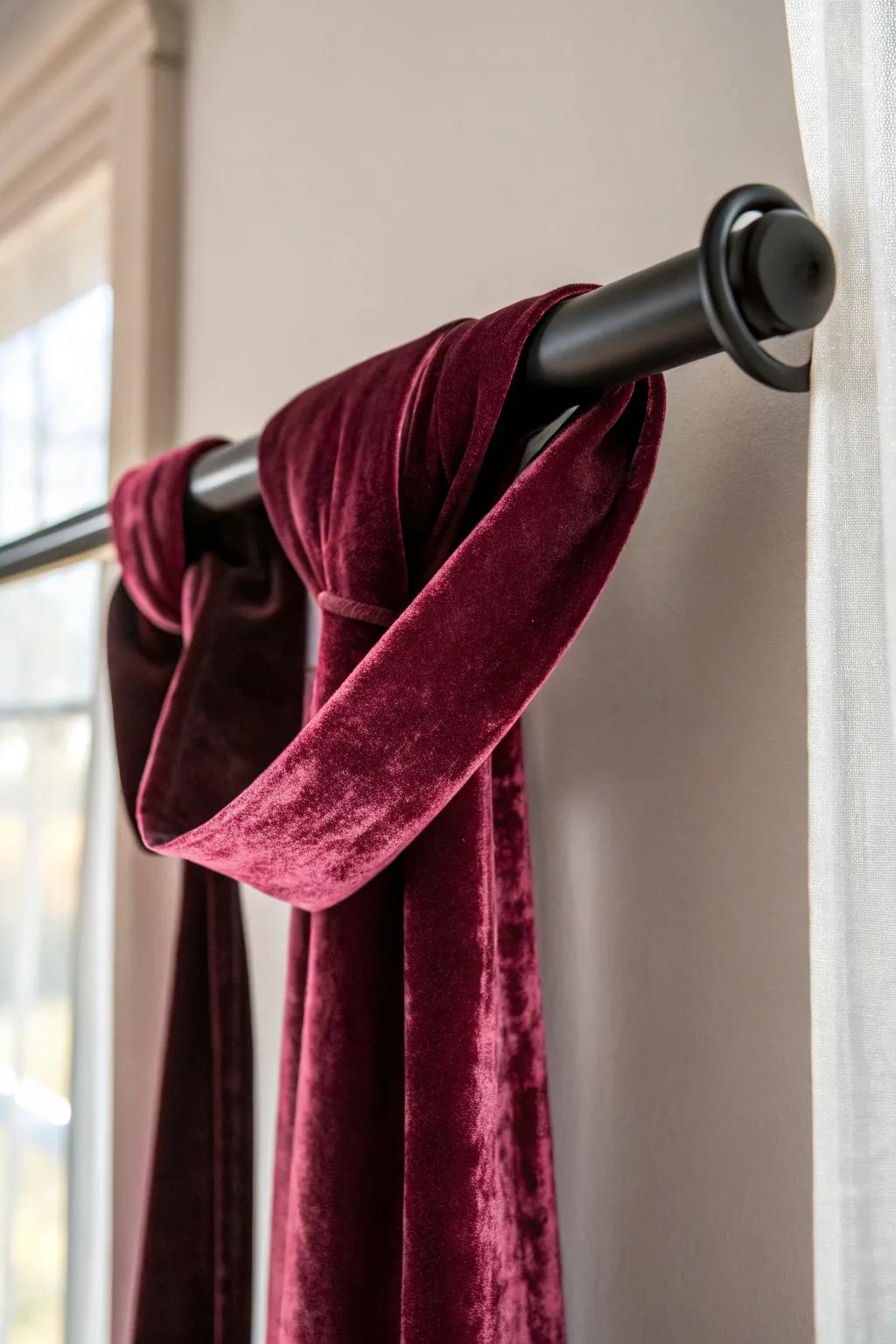 Elevate your space with a velvet ribbon valance — simplicity meets elegance in Scandinavian style.