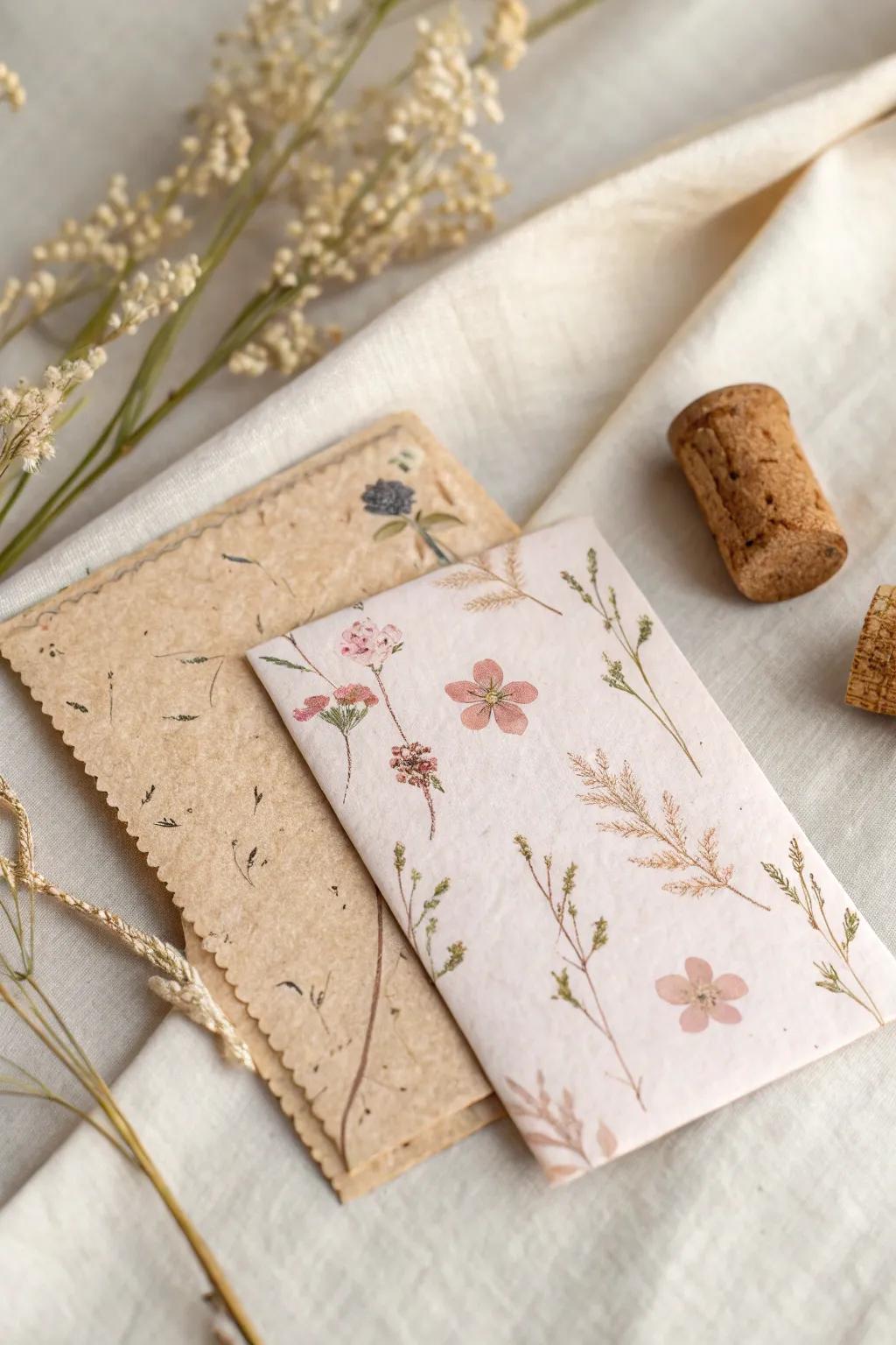 Discover elegance in the unexpected – inspirational cards crafted with fabric and cork.