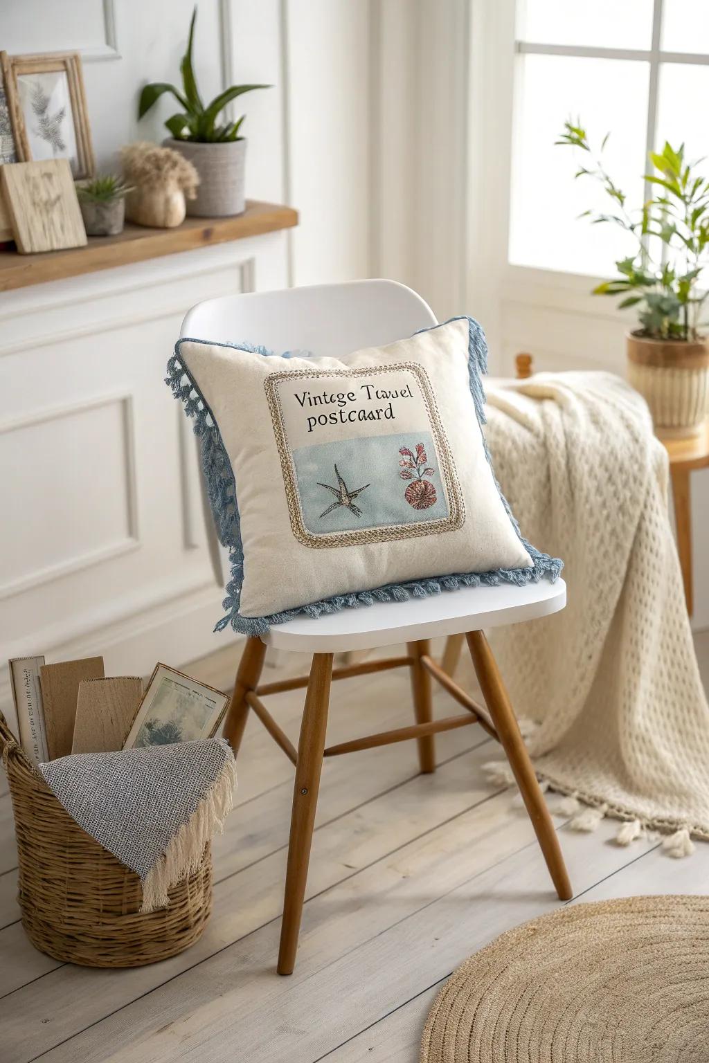 Travel memories stitched with love: A touch of wanderlust for your minimalist home.
