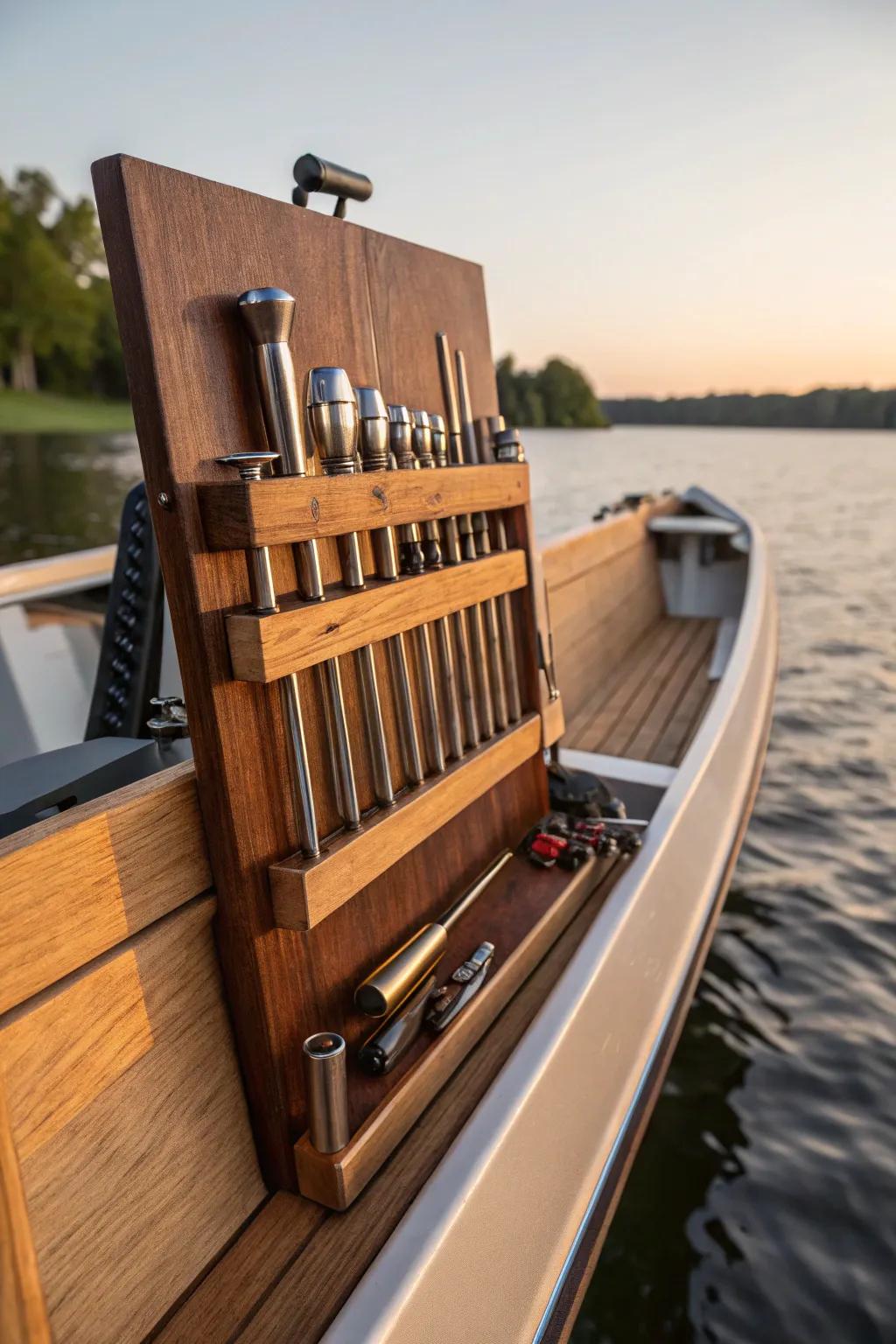 Effortlessly stylish and practical: Elevate your jon boat with this handcrafted tool organizer.