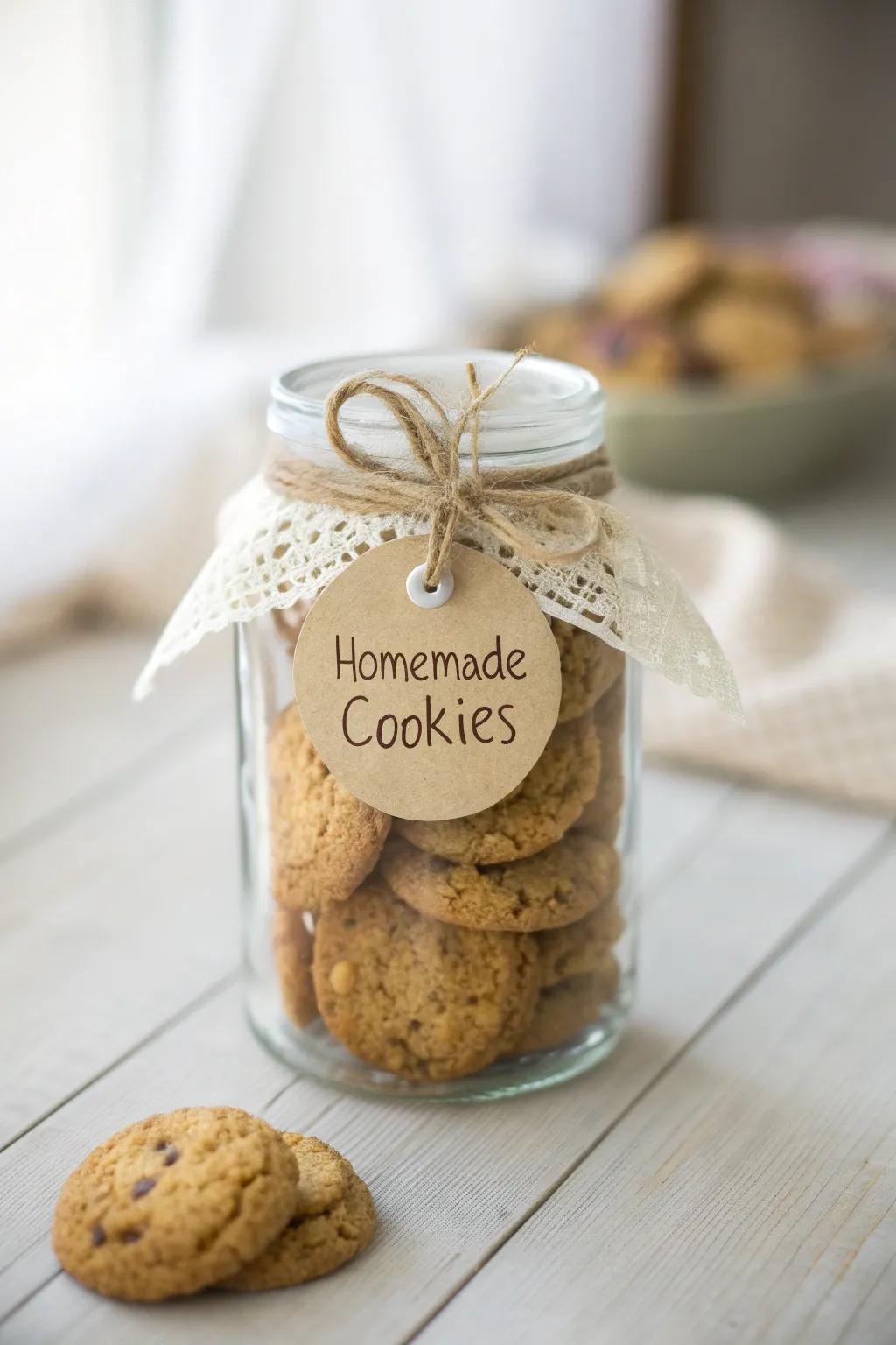 Gift from the heart: A jar of homemade cookies, crafted with love.