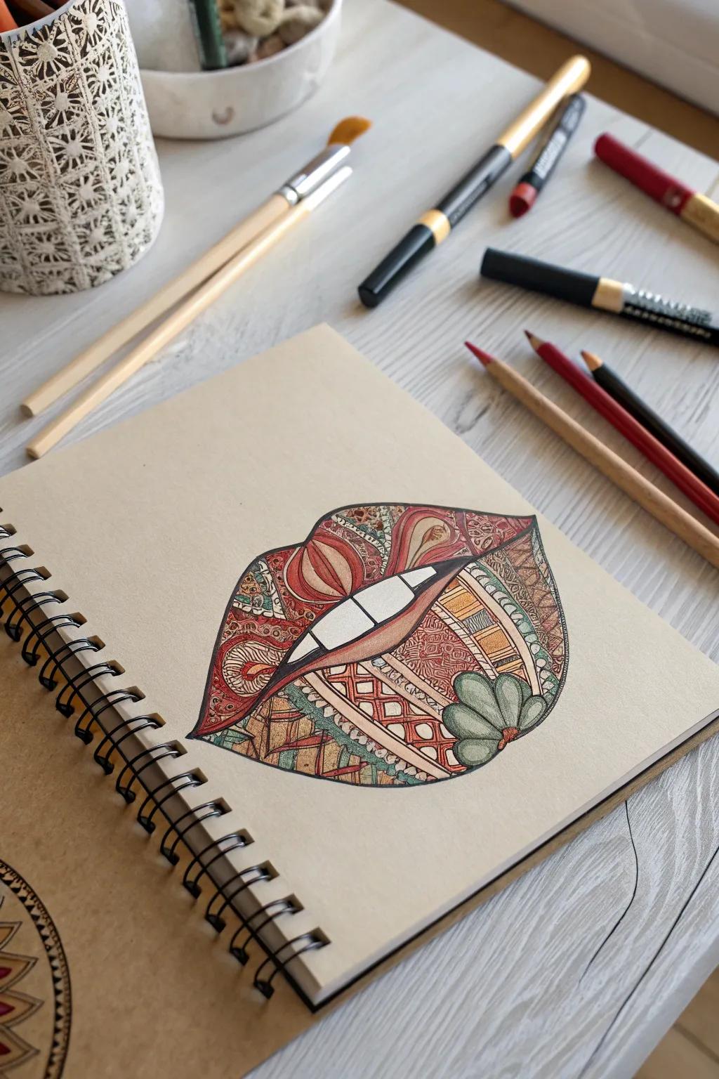 Embrace the beauty of cultural artistry with these intricately designed lips, where tradition meets creativity.