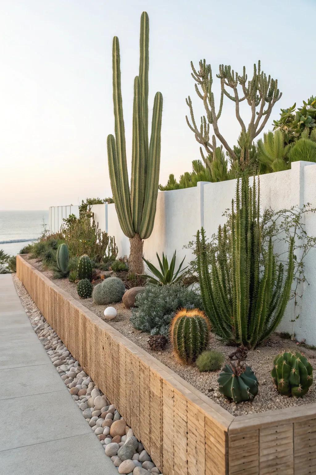 Transform your garden with a stunning cactus and succulent living fence - where minimalist elegance meets nature's resilience.