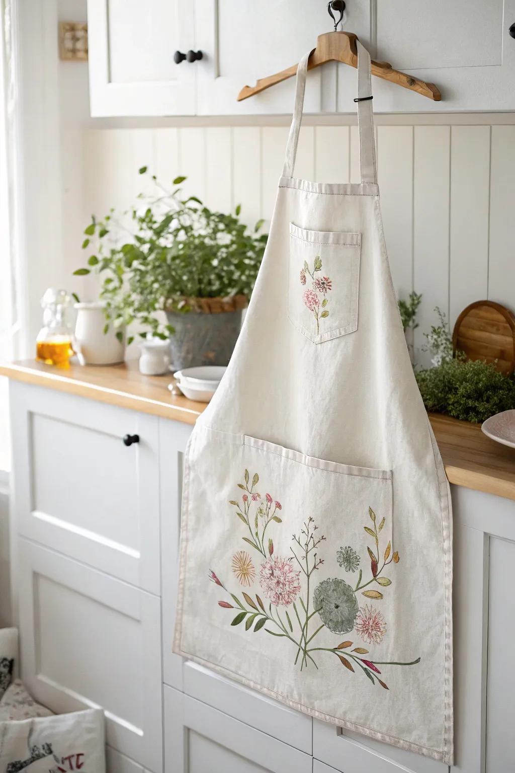 Add a touch of personal charm to your kitchen with a beautifully embroidered apron.