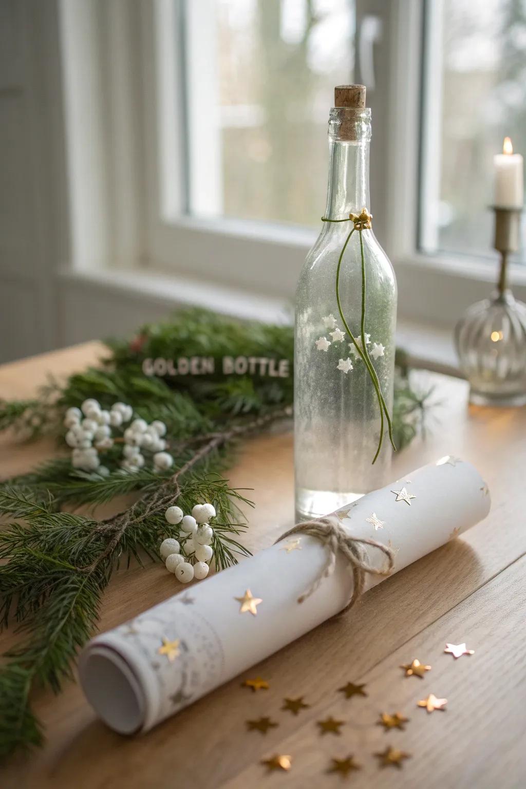 Send your holiday cheer with a touch of minimalist elegance - a message in a beautifully crafted bottle.