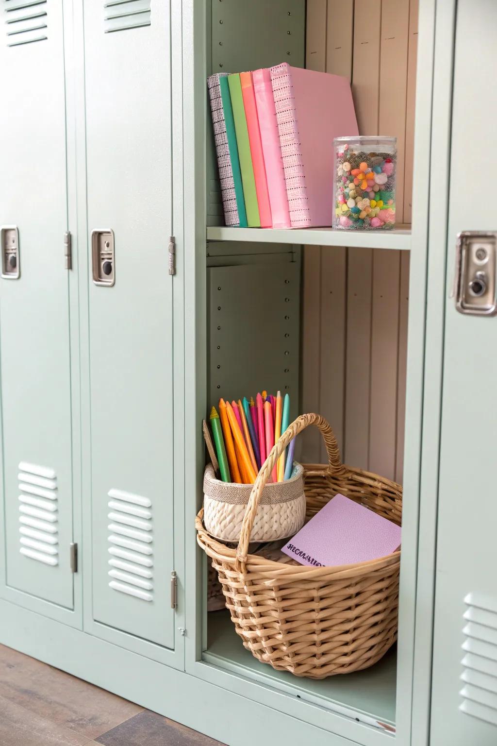 Transform your locker with charming basket storage solutions that blend style and function!