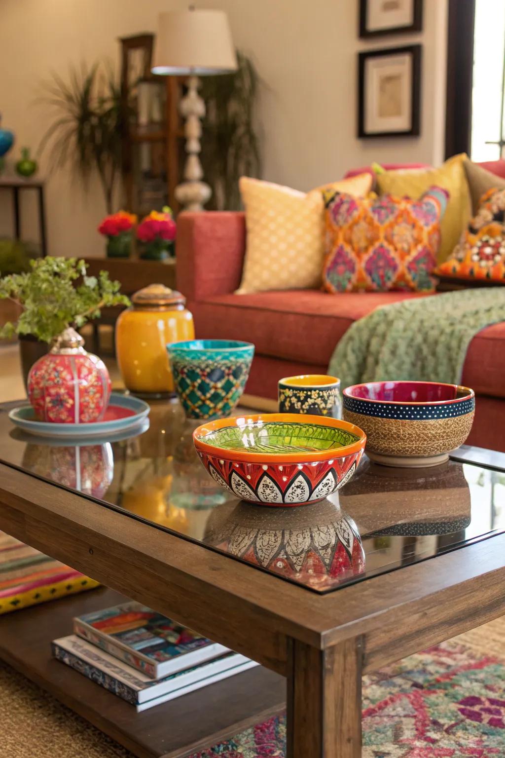 Add a pop of color to make your mirror table stand out.