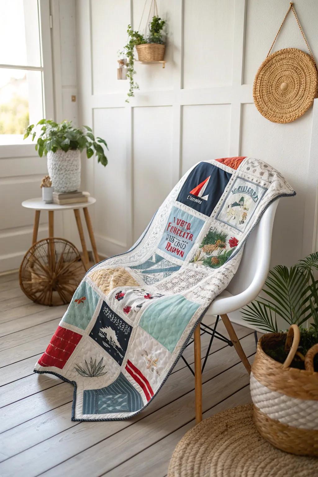 Wrap yourself in stories and style with a themed t-shirt quilt that blends memories and minimalist beauty.