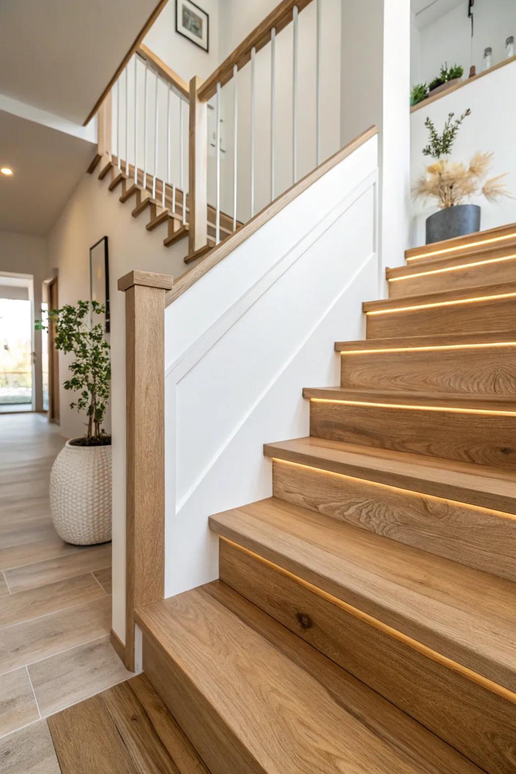 Embrace the beauty of simplicity with minimalist molding for a modern staircase look.
