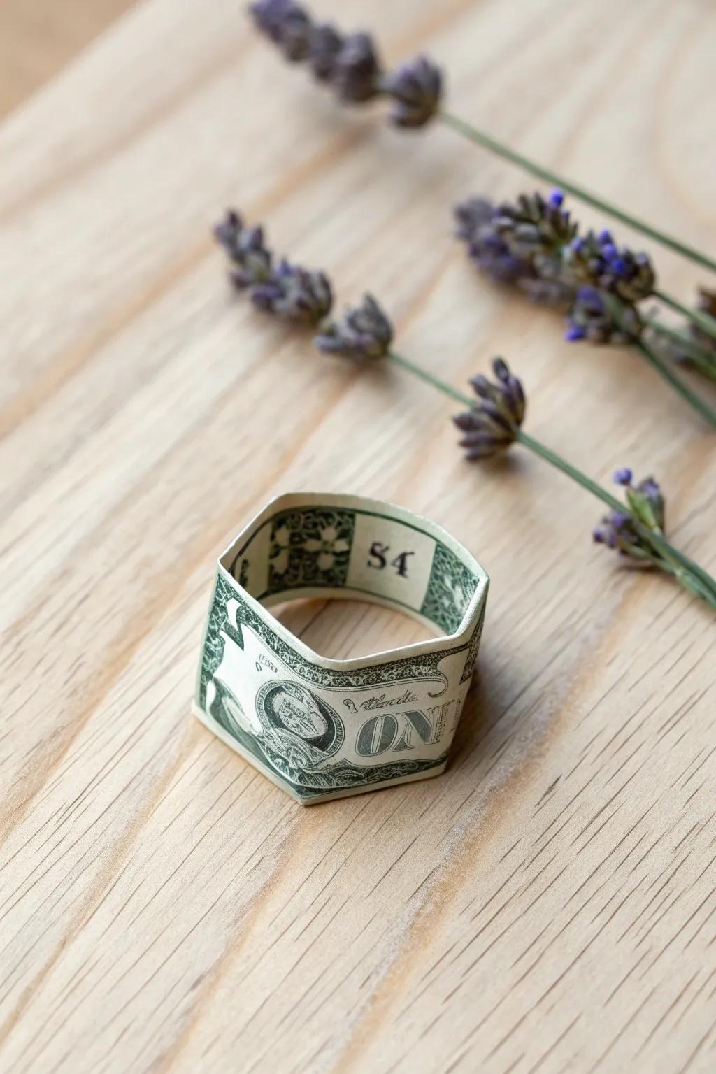 Crafted Elegance: Transform currency into wearable art with this stunning dollar origami ring.