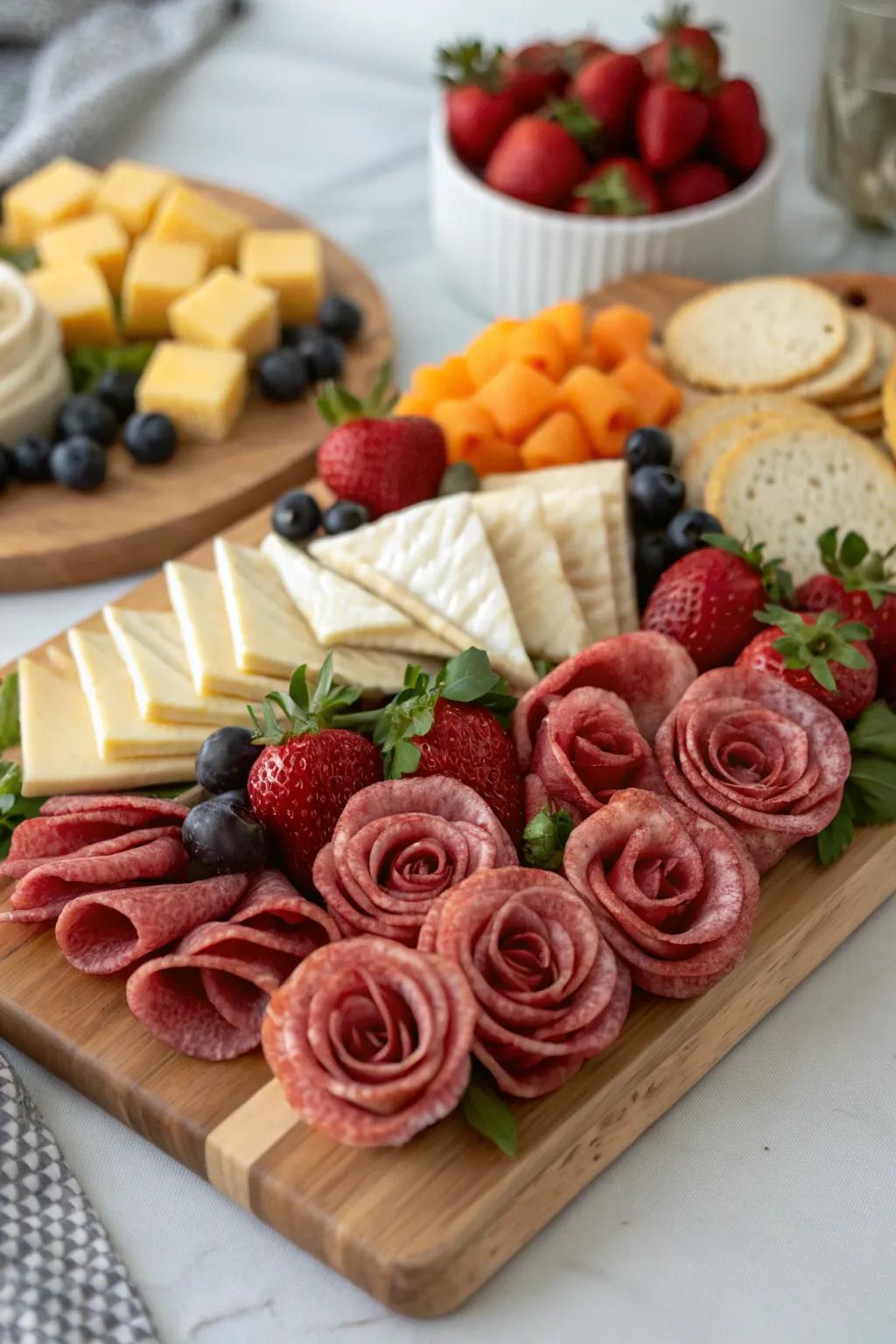 Salami roses add an elegant and creative flair to your board.