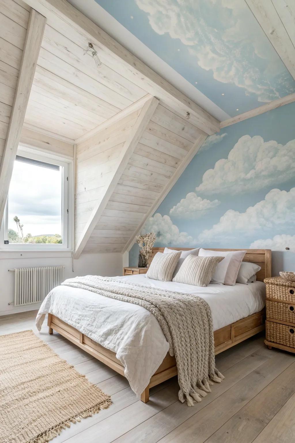 Transform your room into a serene escape with a dreamy cloud mural. 🌿☁️ #ScandinavianStyle #MinimalistBoho