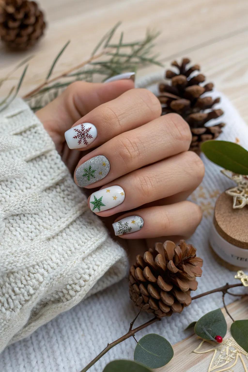 Capture the season's spirit with enchanting holiday nail art that shines in simplicity and elegance.