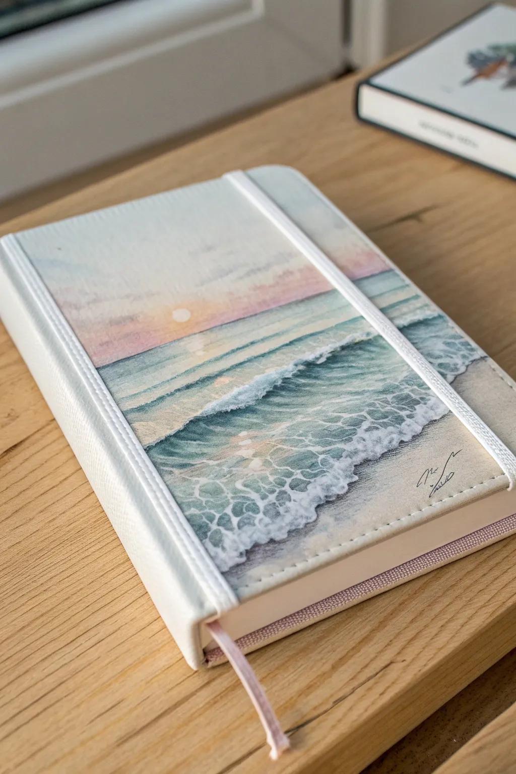 Capture the calm of ocean waves with this elegant seascape notebook cover.
