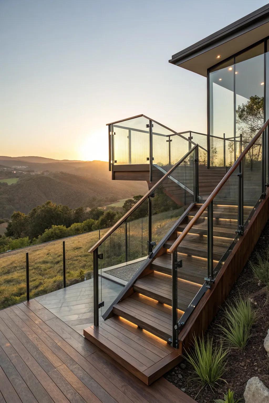 Elevate your outdoor space with glass railing elegance.