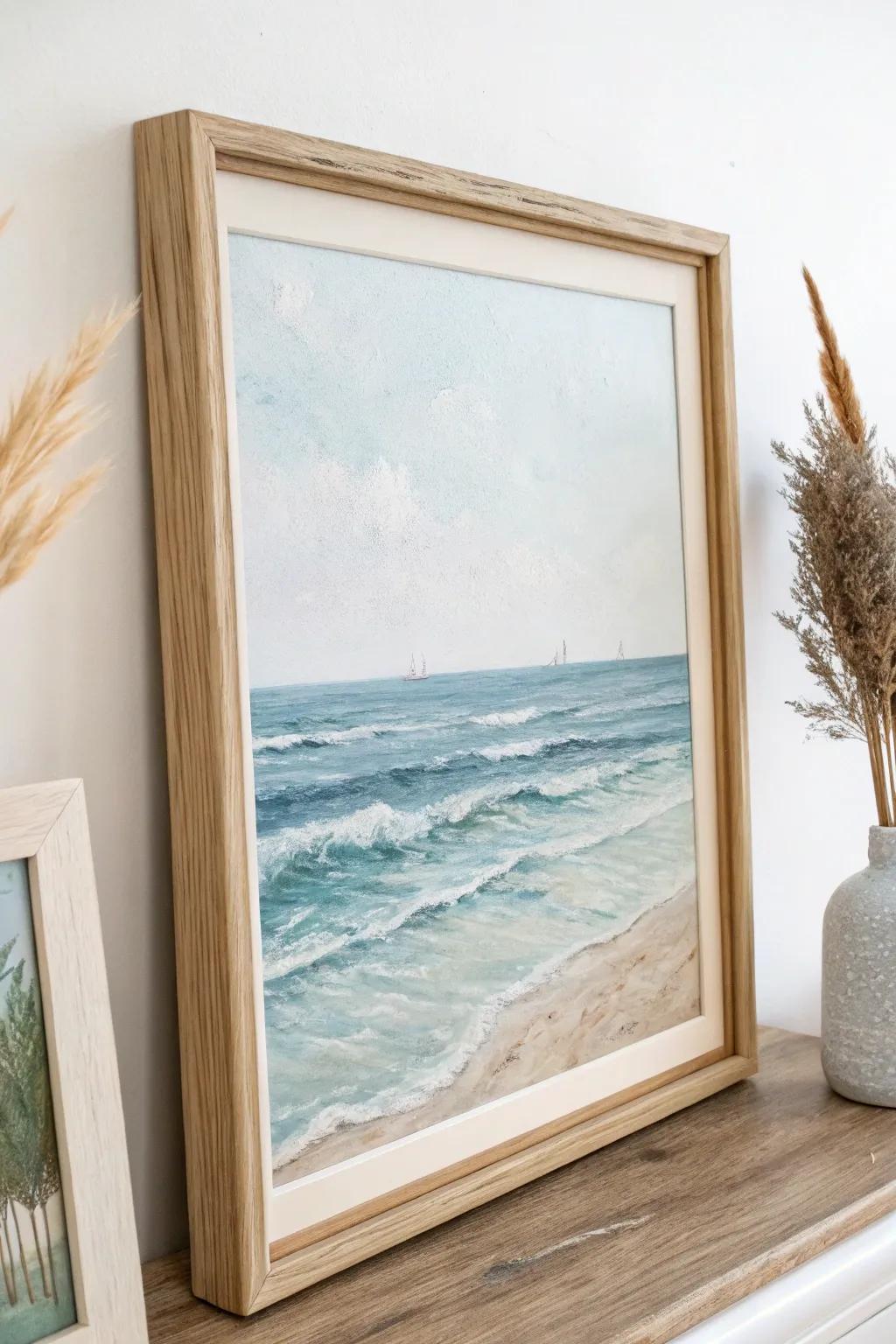 Bring the beach home with a serene seascape painting—simplicity meets natural beauty.