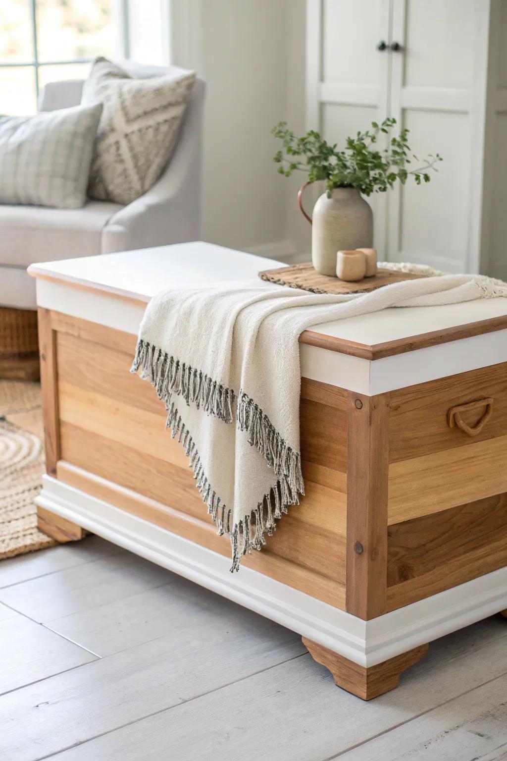 Elevate your space with the timeless charm of a two-tone cedar chest, where simplicity meets sophistication.