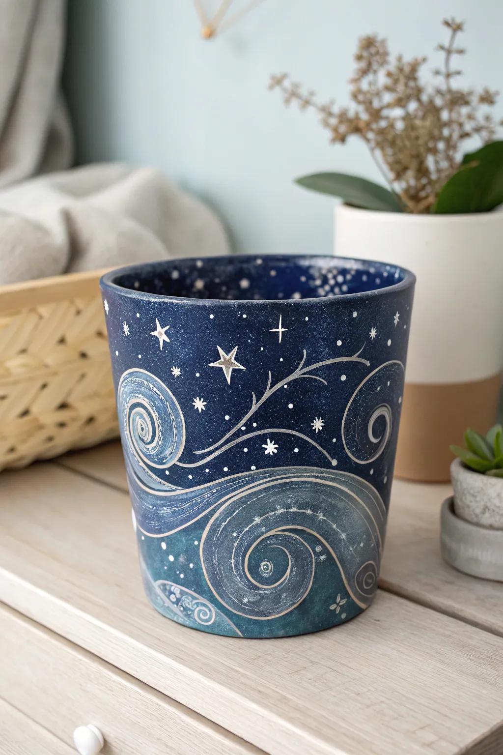 Bring the cosmos to your home with this stunning galaxy-inspired pot, a perfect blend of artistry and minimalism.