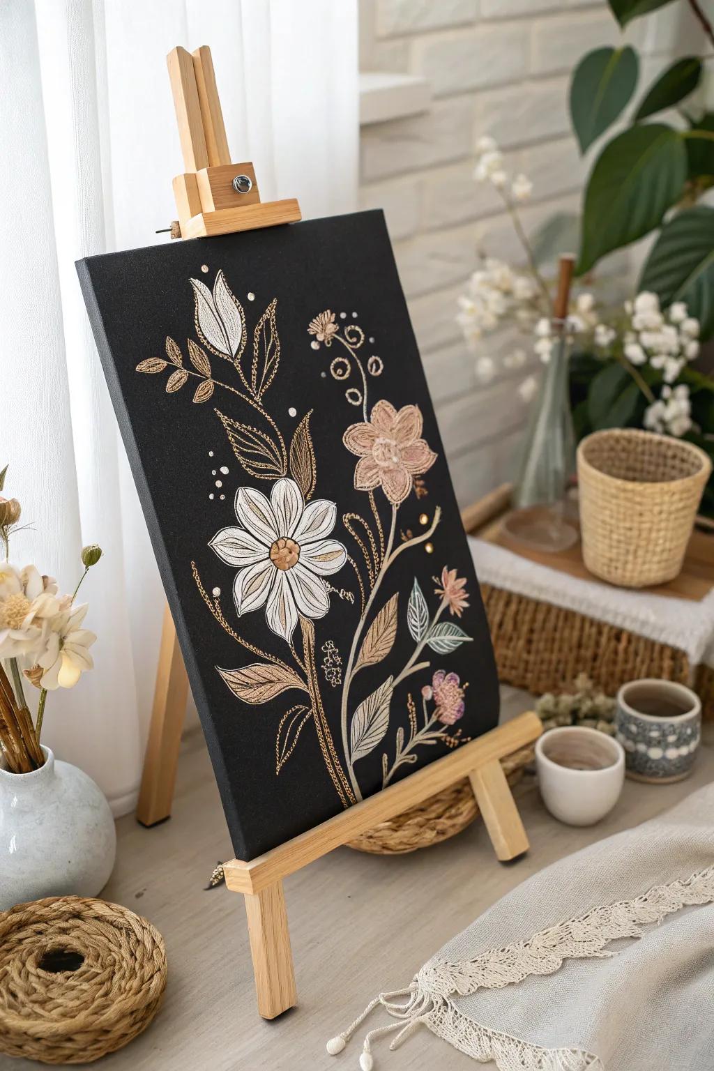 Embrace the beauty of negative space with this exquisite floral design on a black canvas, where simplicity meets elegance.